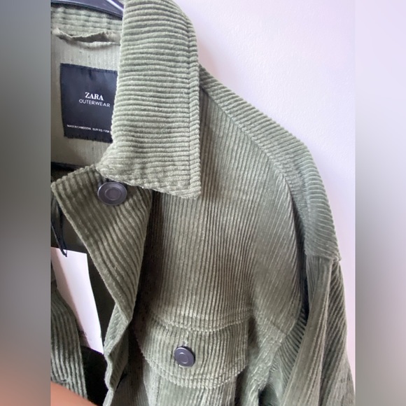 ZARA Oversized Corduroy Shirt Jacket Shaket Outwear Blazer Khaki Olive Green XS - Picture 8 of 14